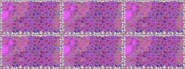 Mor ve mor kelebekler. Kumaş, kağıt, ambalaj kâğıdı ve duvar kağıdı tasarımı için harika bir arka plan. Raster illüstrasyonu. Kusursuz. Egzotik hayvanlar.