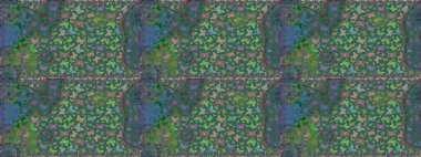 Giysi tasarımı için mavi ve yeşil arka plan dekorasyonu. Renkli kelebeklerin kusursuz arka planı. Raster illüstrasyonu.