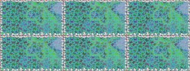 Raster illüstrasyonu. Mavi ve yeşil renklerdeki renkli kelebeklerin kusursuz arka planı. Tekstil, duvar kağıtları, web sayfası arkaplanları, yüzey dokuları için mükemmel.