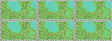 Fantezi sevimli illüstrasyon. Erkekler, kızlar, elbiseler, duvar kağıtları için soyut, pürüzsüz desen. Raster illüstrasyonu. Yeşil ve mavi arkaplandaki suluboya kelebeklerin.