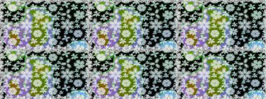 Raster Güzel kumaş deseni. Raster suluboya çiçek deseni, narin çiçekler, nötr ve siyah çiçekler, tebrik kartı şablonu.