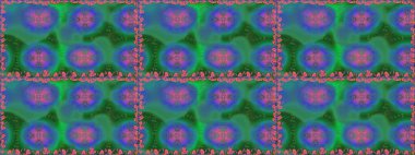 Yeşil ve mavi renklerde. Yeşil ve mavi renkli yeşil ve mavi papatya deseni. Raster illüstrasyonu.