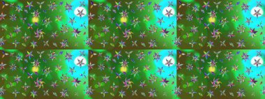 Düz Çiçek Elementleri Tasarımı. Sketch Colour Spring Theme eskiz kalıbı. Yeşil renkli çiçekler. Sevimli çiçek raster deseni.