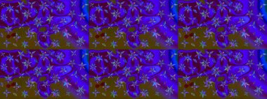 Çiçekler. Vadinin çiçekleri mor renklerde. Soyut etnik raster çizim kalıbı.