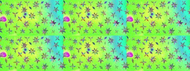 Yeşil renkler üzerine çiçek desenli çizimler, el yapımı papatyalar, papatyalar. Tekrarlayan çiçek arkaplanı, zarif yeşil çiçek duvar kağıdı.