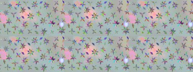 Küçük çiçekli basit bir çiçek çizimi. Moda baskısı, albüm, ambalaj kağıdı ve duvar kağıdı için zarif dekoratif süslemeler. Raster illüstrasyonu. Gri renkte şirin çiçekler.