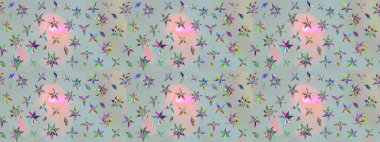 Raster hisseleri. Suluboya, elle çizilmiş. Gri üzerine çiçekler. Taslak arkaplan deseni.