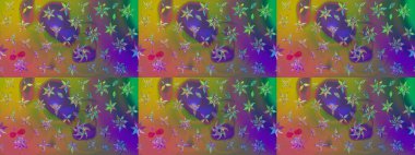 Moda baskıları için zarif bir şablon. Halk tarzı. Parlak renkli çiçekli ve yeşil yapraklı harika bir çiçek deseni. Modern çiçek arkaplanı.