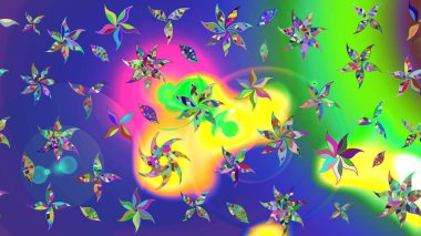 Parlak renkli çiçekleri ve mavi yaprakları olan harika bir çiçek deseni. Moda baskıları için zarif bir şablon. Halk tarzı. Modern çiçek arkaplanı.