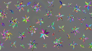 Raster illüstrasyonundaki çiçek desenli çizim. Düz Çiçek Elementleri Tasarımı. Gri renkli çiçekler. Renkli Bahar Teması çizim şablonu.