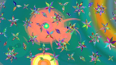 Raster illüstrasyonundaki çiçek desenli çizim. Mavi renkte çiçekler.