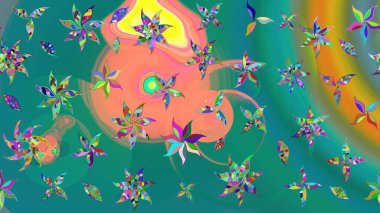 Tekstil için figür. Davetiye ve kartpostal tasarımı için dekoratif çiçek unsurları. Şirin, zarif çiçekler Raster illüstrasyonu. Yapraklı çizim şekli. Poster veya kapak için arkaplan.