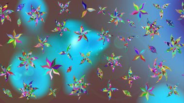 Düz Çiçek Elementleri Tasarımı. Mavi renkli çiçekler. Renkli Yaz Temalı eskiz kalıbı. Çiçekli retro deseni çiz.