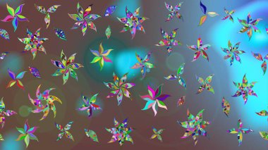 Düz Çiçek Elementleri Tasarımı. Kahverengi renkli çiçekler. Sketch Colour Spring Theme eskiz kalıbı. Sevimli çiçek raster deseni.