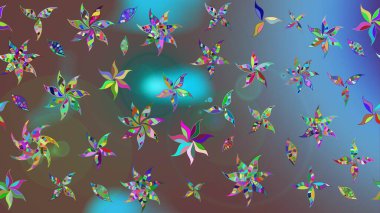 Raster çiçek desenli çiçek deseni, yapraklar, dekoratif elementler, sıçrama, lekeler, el çizimi kontur çizgileri ve Doodle çizim stili, grafik raster çizim çizimi.