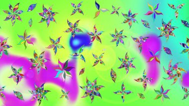 Çiçek tasarımı için inanılmaz bir kolaj cenneti tarzı. Parlak çiçekli kolaj çiçekleri yeşildir. Çiçekli zambaklar eskiz arka planı.