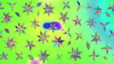 Raster Çiçek İllüstrasyonu güzel tekstil. Yeşil renkli etnik çiçeklerle zarif eskiz deseni.