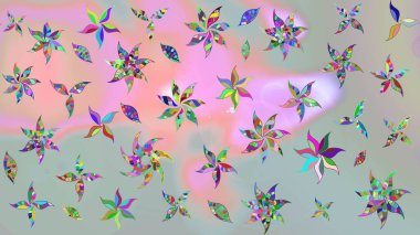 Düz Çiçek Elementleri Tasarımı. Gri renkli çiçekler. Raster illüstrasyonundaki çiçek desenli çizim. Renkli Yaz Teması çizim şablonu.