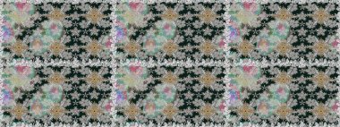 Gri ve mavi renkte çiçekler. Düz Çiçek Elementleri Tasarımı. Raster Illustrasyon 'da moda olmayan çiçek deseni. Renkli Yaz Temalı Kusursuz Arkaplan.