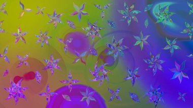 Mor renkli çiçekler. Hediye ambalaj kağıdı, tebrik kartları, posterler ve pankart tasarımı. Raster düz çiçek çizim deseni.