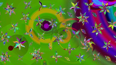 Yeşil renkli çiçekler. El çizimi çiçekli soyut çizim kalıbı. Raster illüstrasyonu.