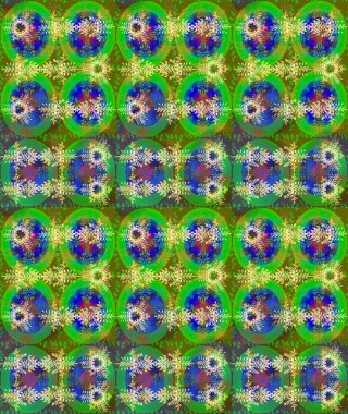 Kar tanelerinin soyut arkaplanlı Noel şablonu. Noel ve yeni yıl moda baskıları için tatil tasarımı. Raster illüstrasyonu. Yeşil, mavi ve kahverengi renkler.