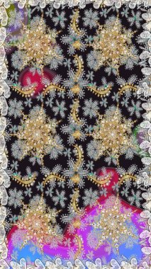 Kusursuz altın desen. Gri renklerde, altın elementlerle kusursuz desen. Raster doğulu süsü.