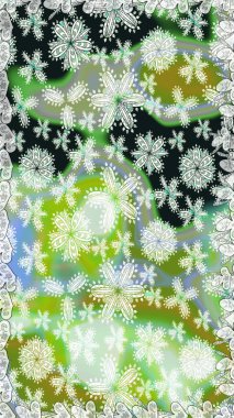 Raster illüstrasyonu. Tarafsız ve yeşil renklerde. 3D çiçekler, pürüzsüz.