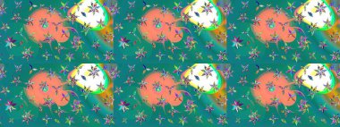 Raster. Kumaş, tekstil, duvar kağıdı baskısı için. Eskiz geçmişi. Eski usul. Tomurcukları çiçek olan sevimli bir çiçek deseni. Raster illüstrasyonu.