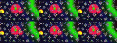 Çiçek ve yapraklı çiçek deseni. Raster illüstrasyonu. Küçük çiçekli şirin desen.