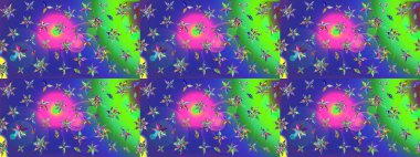 Mavi renklerde. 3D çiçekler, eskiz. Raster illüstrasyonu.