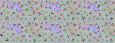 Gri renkli etnik çiçekli zarif eskiz deseni. Asya Tekstil 'inde Raster Çiçek İllüstrasyonu.