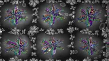 Renkli unsurlarla hareketli arka plan görüntüleri. Çiçekler. Eski model. Bayrak tarzı. Video kaydı. Şablon. Döngü. Kusursuz..