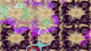 Renkli unsurlarla hareketli arka plan görüntüleri. Çiçekler. Eski model. Bayrak tarzı. Altın, altın. Video kaydı. Şablon.