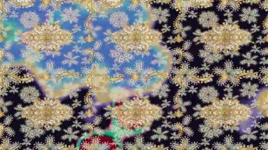 Renkli unsurlarla hareketli arka plan görüntüleri. Çiçekler. Eski model. Bayrak tarzı. Altın, altın. Video kaydı. Şablon.