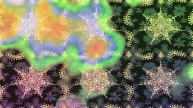 Renkli unsurlarla hareketli arka plan görüntüleri. Çiçekler. Eski model. Bayrak tarzı. Video kaydı. Şablon. Döngü. Kusursuz..