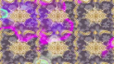 Renkli unsurlarla hareketli arka plan görüntüleri. Çiçekler. Eski model. Bayrak tarzı. Altın, altın. Video kaydı. Şablon.