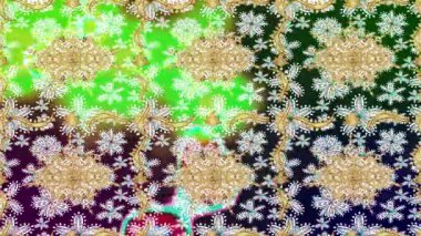 Renkli unsurlarla hareketli arka plan görüntüleri. Çiçekler. Eski model. Bayrak tarzı. Altın, altın. Video kaydı. Şablon.