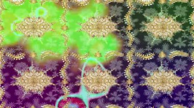 Renkli unsurlarla hareketli arka plan görüntüleri. Çiçekler. Eski model. Bayrak tarzı. Altın, altın. Video kaydı. Şablon.