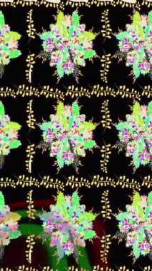 Renkli unsurlarla hareketli arka plan görüntüleri. Çiçekler. Eski model. Bayrak tarzı. Video kaydı. Şablon. Döngü. Kusursuz..