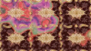 Renkli unsurlarla hareketli arka plan görüntüleri. Çiçekler. Eski model. Bayrak tarzı. Altın, altın. Video kaydı. Şablon.