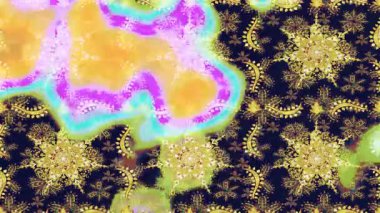 Renkli unsurlarla hareketli arka plan görüntüleri. Çiçekler. Eski model. Bayrak tarzı. Video kaydı. Şablon. Döngü. Kusursuz..