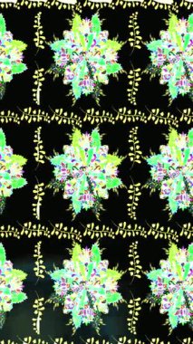 Renkli unsurlarla hareketli arka plan görüntüleri. Çiçekler. Eski model. Bayrak tarzı. Altın, altın. Video kaydı. Şablon.