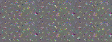 Gri üzerine gri. Çiçekli ipek eşarp. 1950-1960 motifleri. Retro tekstil tasarım koleksiyonu. El çizimi çiçek elementleri ile soyut çizim raster deseni.