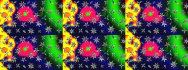 Yeşil renklerde. Raster illüstrasyonu. Soyut çiçek çizim kalıbı arka planı. Raster deseni. Küçük çiçekte sevimli çiçek deseni var..