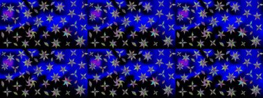 Düz Çiçek Elementleri Tasarımı. Raster illüstrasyonundaki çiçek desenli çizim. Renkli Bahar Teması eskiz kalıbı. Mavi renkte çiçekler.