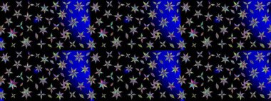 Siyah renkli bitkilerden oluşan parlak çiçekli çizim deseni.