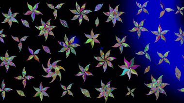 Çiçekler. Soyut etnik raster çizim kalıbı. Vadinin çiçekleri siyah renklerde.