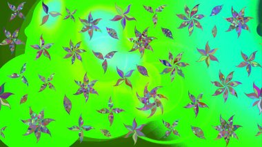 Yeşil renkli çiçekler. Raster illüstrasyonunda çiçek deseni çizimi.