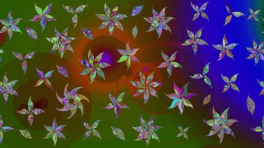 Çiçek desenli çizim. Yeşil renkli Asya tekstili. Raster illüstrasyonu.